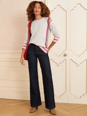 Love & Roses Grey Rainbow Side Stripe Crew Neck Knit Jumper - Image 1 of 5