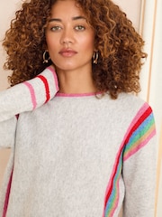 Love & Roses Grey Rainbow Side Stripe Crew Neck Knit Jumper - Image 3 of 5