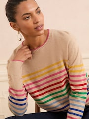 Love & Roses Camel Rainbow Stripe Knitted Jumper - Image 2 of 4