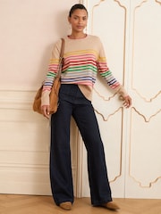 Love & Roses Camel Rainbow Stripe Knitted Jumper - Image 3 of 4