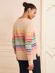 Love & Roses Camel Rainbow Stripe Knitted Jumper - Image 4 of 4