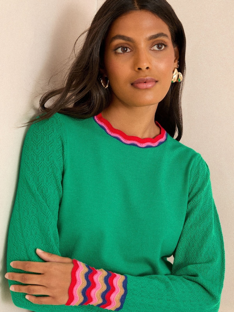 Love & Roses Green Wavy Rainbow Stripe Knit Jumper - Image 4 of 4
