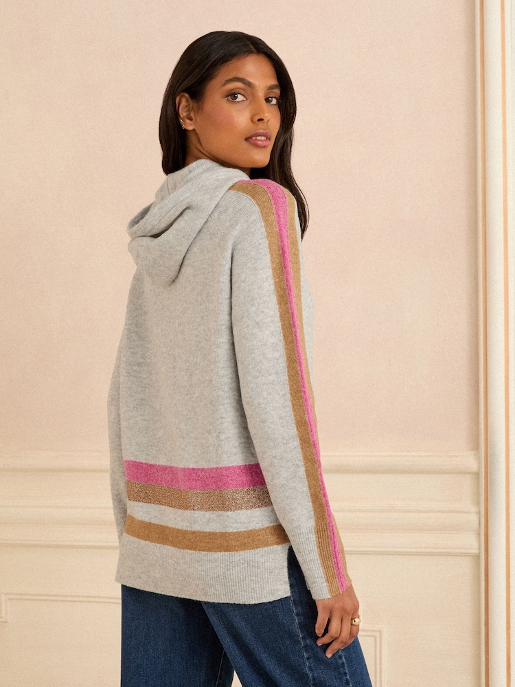 Love & Roses Grey Multi Lurex Stripe Hooded Knit Jumper - Image 4 of 4