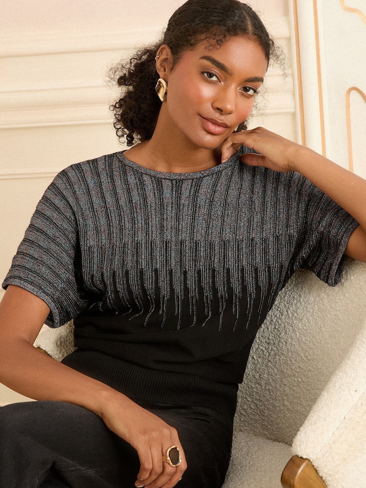 Love & Roses Black Multi Lurex Batwing Knitted Top - Image 1 of 4