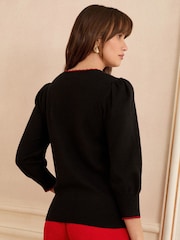 Love & Roses Black Embroidered Cherry 3/4 Knitted Jumper - Image 4 of 4