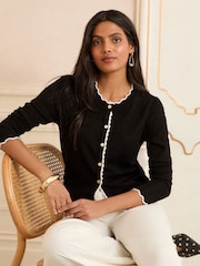 Love & Roses Black Tipped Scallop Knitted Cardigan - Image 1 of 4