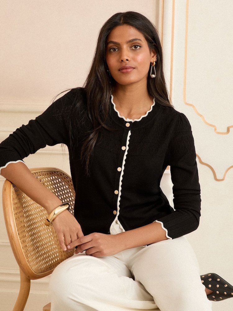 Love & Roses Black Tipped Scallop Knitted Cardigan - Image 1 of 4