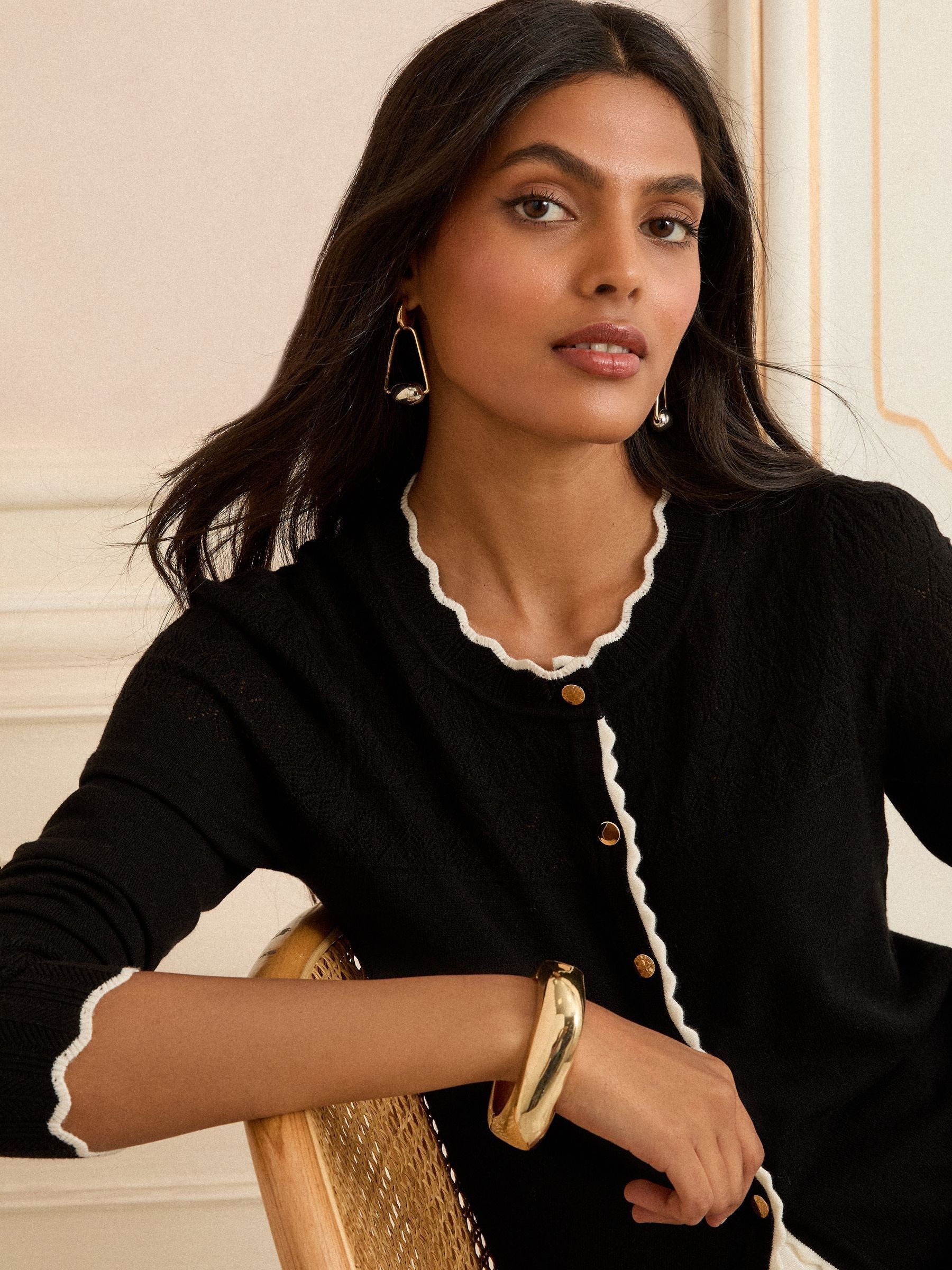 Buy Love & Roses Black Tipped Scallop Knitted Cardigan from the