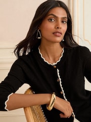 Love & Roses Black Tipped Scallop Knitted Cardigan - Image 3 of 4