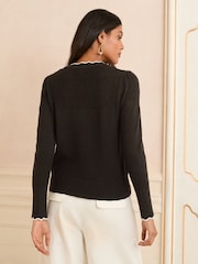Love & Roses Black Tipped Scallop Knitted Cardigan - Image 4 of 4