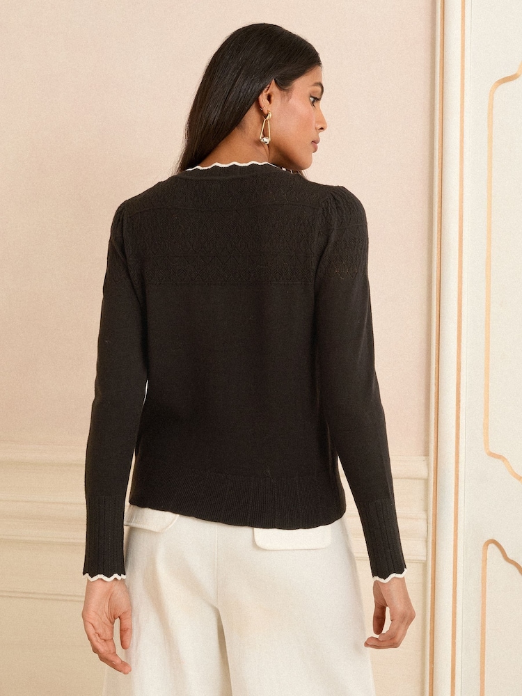 Love & Roses Black Tipped Scallop Knitted Cardigan - Image 4 of 4