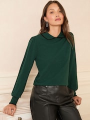 Love & Roses Forest Green Tipped Knitted Collar Jumper - Image 1 of 4