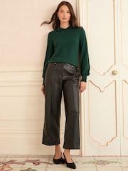 Love & Roses Forest Green Tipped Knitted Collar Jumper - Image 3 of 4