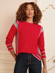 Love & Roses Red Rainbow Side Stripe Crew Neck Knit Jumper - Image 1 of 5