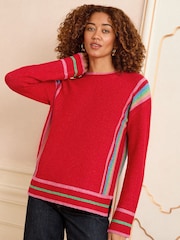 Love & Roses Red Rainbow Side Stripe Crew Neck Knit Jumper - Image 2 of 5