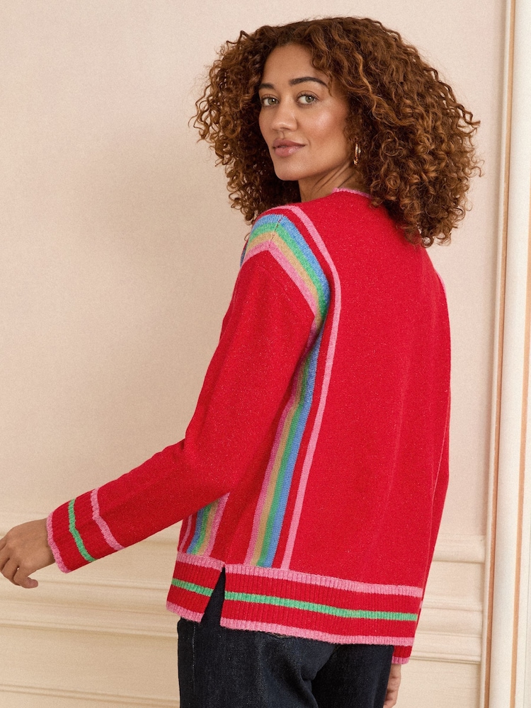 Love & Roses Red Rainbow Side Stripe Crew Neck Knit Jumper - Image 5 of 5