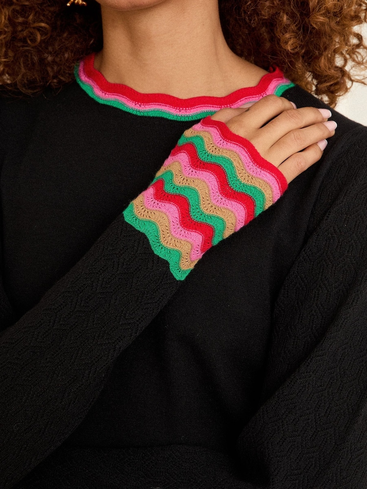 Love & Roses Black Wavy Rainbow Stripe Knit Jumper - Image 2 of 4