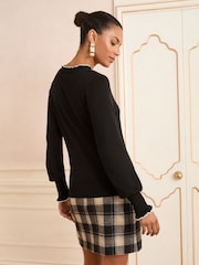 Love & Roses Black Tipped Frill V-Neck Button Jumper - Image 4 of 4