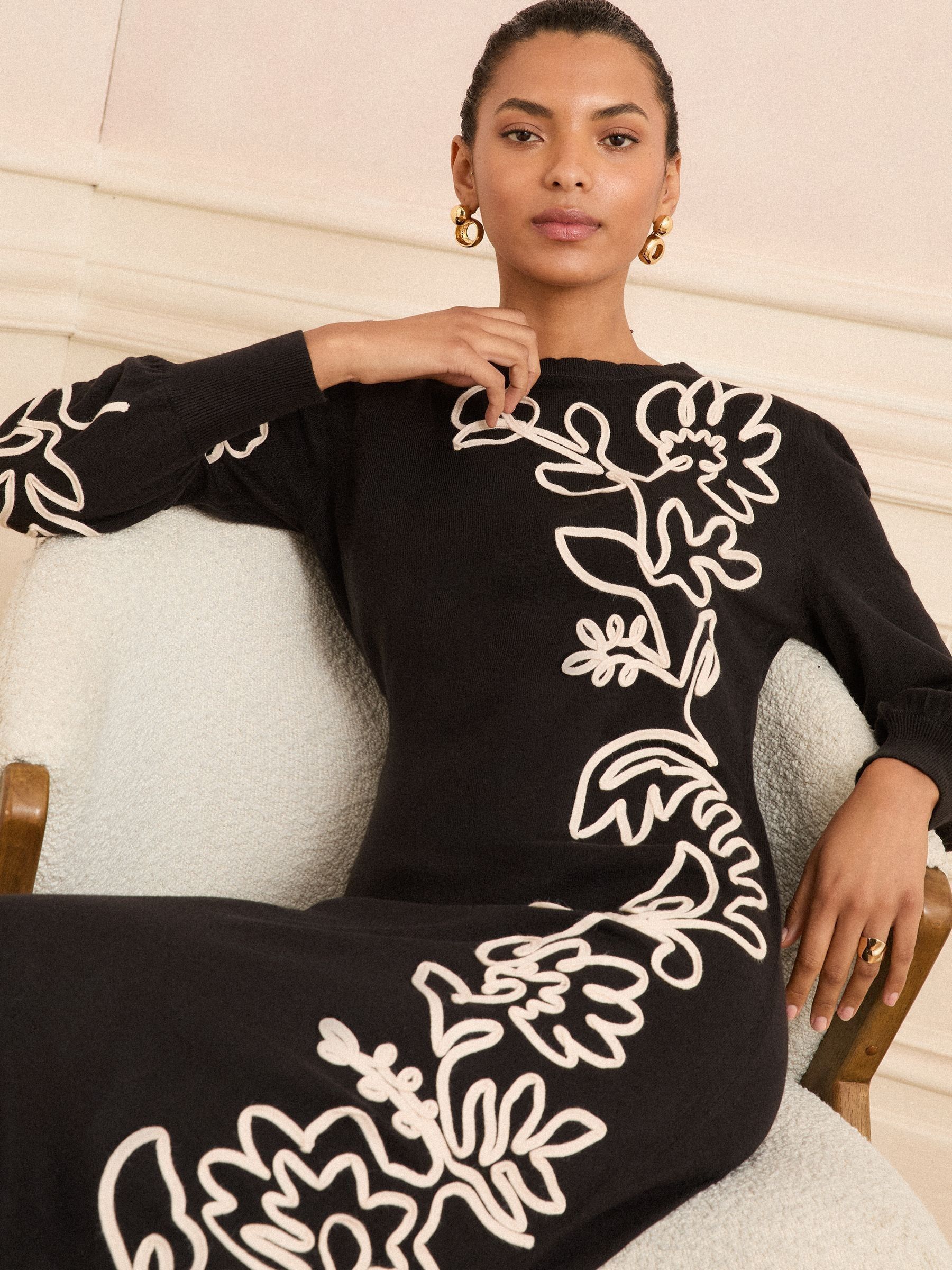 Buy Love & Roses Black Floral Cornelli Knitted Midi Dress from