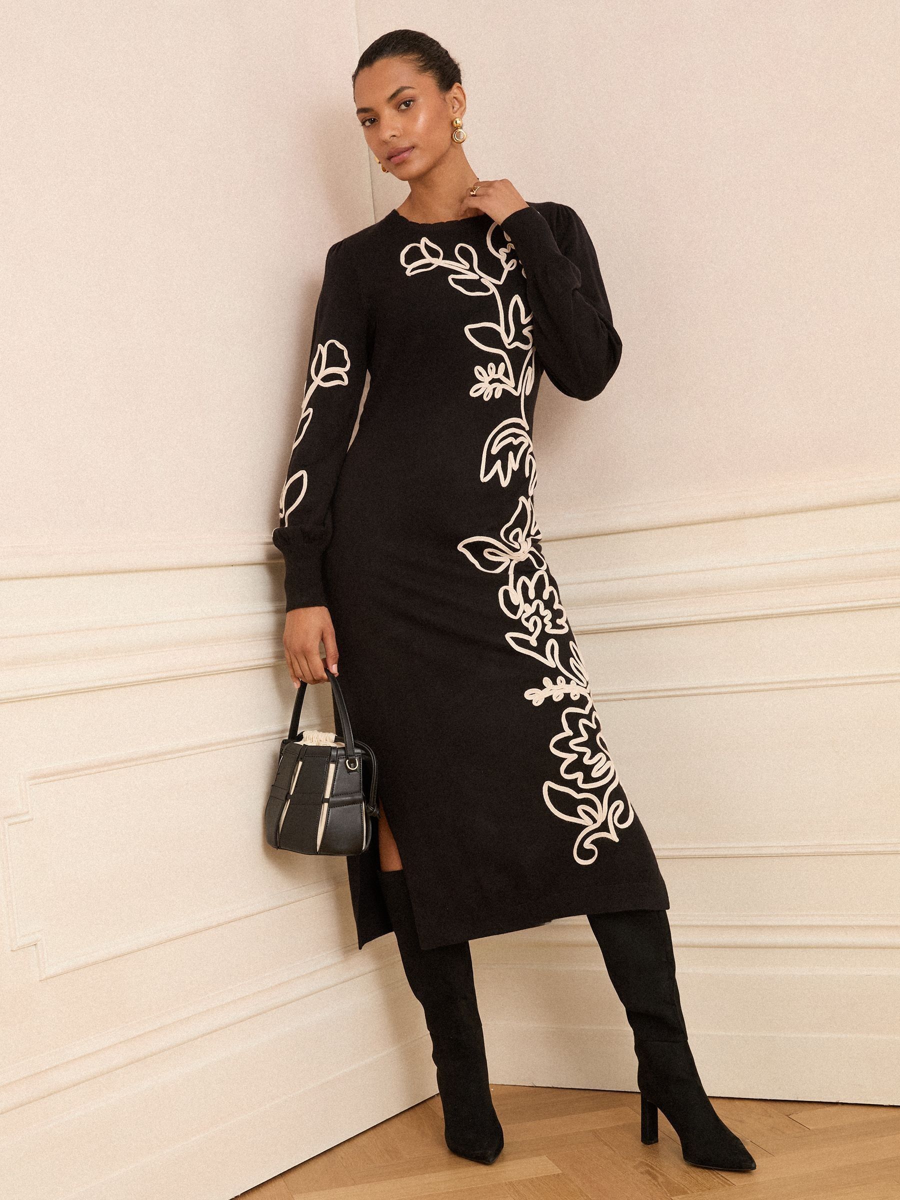 Buy Love & Roses Black Floral Cornelli Knitted Midi Dress from