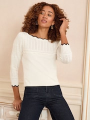 Ivory Tipped - Love & Roses Scallop Pointelle Fine Gauge Jumper - Imagen 1 de 4