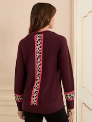 Love & Roses Berry Animal Stripe Print V-Neck Cosy Knit Jumper - Image 4 of 4