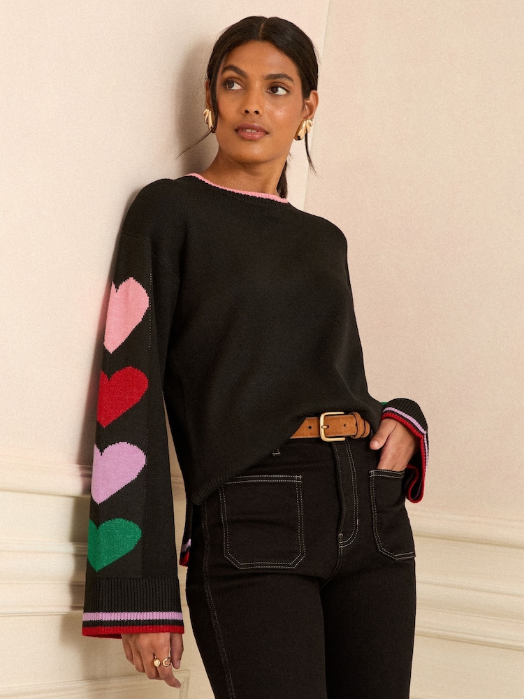 Love & Roses Black Multi Heart Crew Neck Cosy Jumper - Image 1 of 4