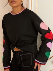 Love & Roses Black Multi Heart Crew Neck Cosy Jumper - Image 4 of 4