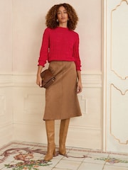 Love & Roses Red Pointelle Frill Neck Knitted Jumper - Image 3 of 4