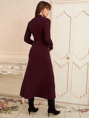 Vermelho Borgonha - Love & Roses Crew malha decote redondo e manga comprida Midi Dress - Imagem 3 de 4