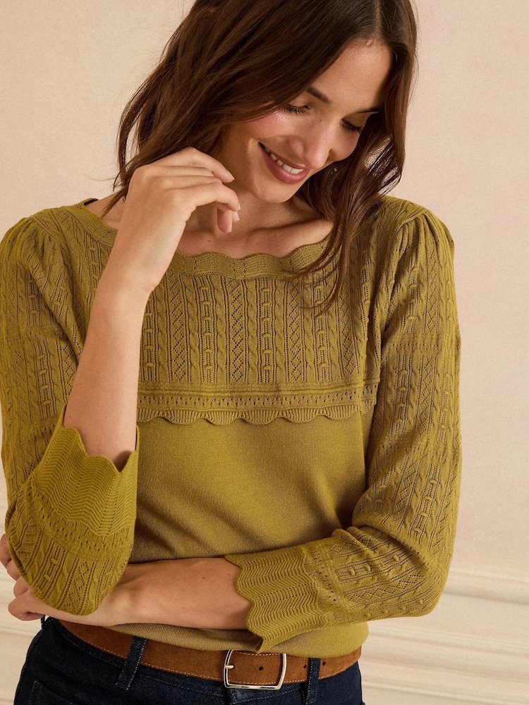Love & Roses Green Scallop Pointelle Fine Gauge Jumper - Image 1 of 4