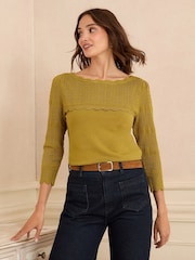 Love & Roses Green Scallop Pointelle Fine Gauge Jumper - Image 2 of 4