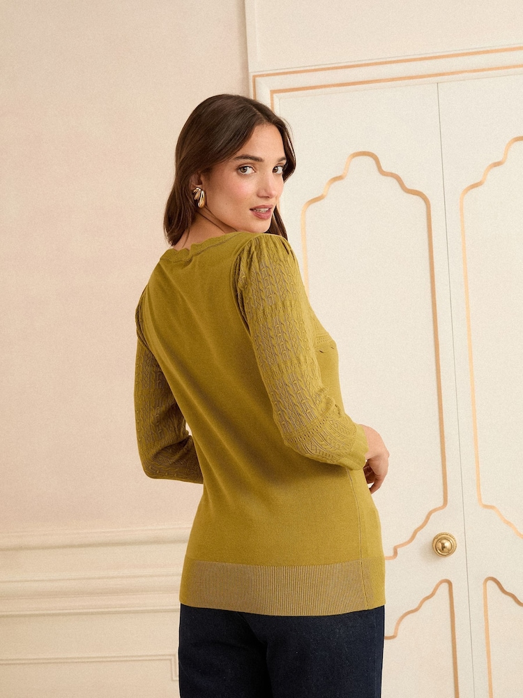 Love & Roses Green Scallop Pointelle Fine Gauge Jumper - Image 4 of 4