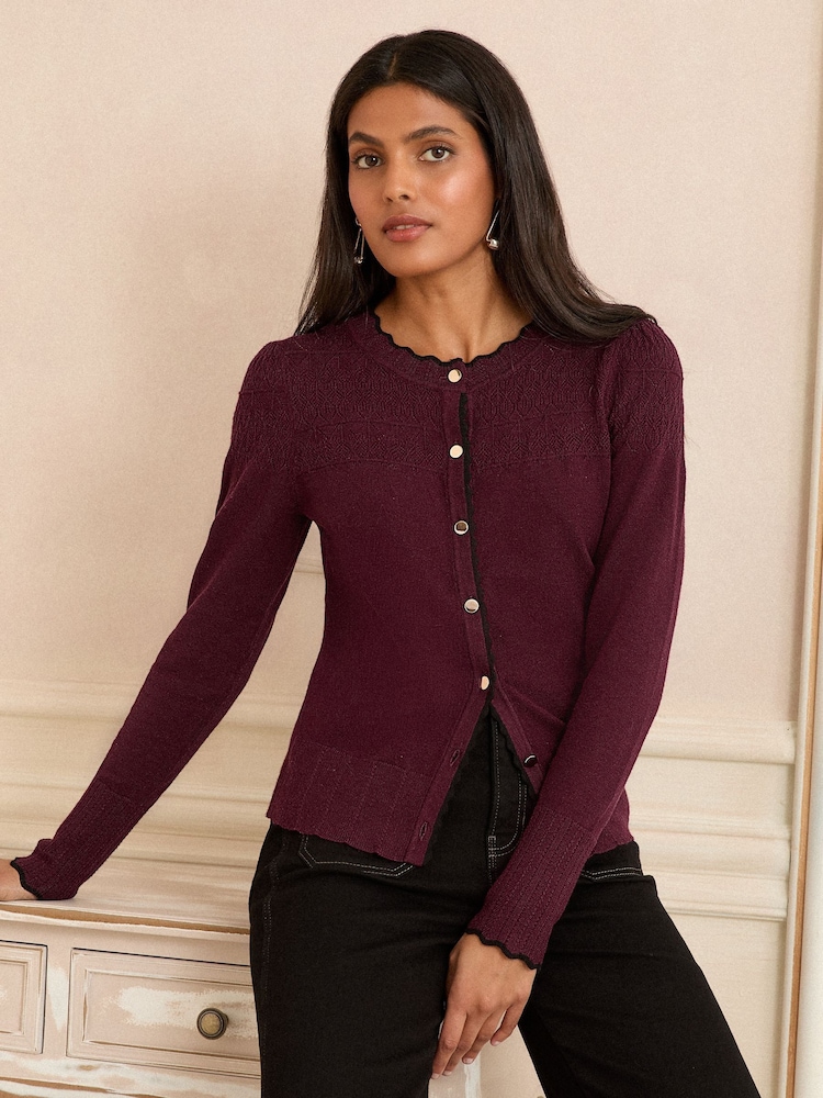 Love & Roses Berry Tipped Scallop Knitted Cardigan - Image 1 of 5