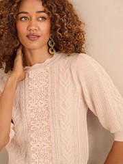 Love & Roses Blush Pink Cable Knit Lace Front Jumper - Image 2 of 4