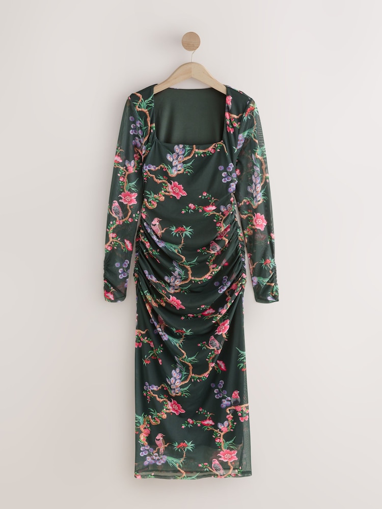 Cath Kidston Green Bird Print Mesh Dress - Image 1 of 3