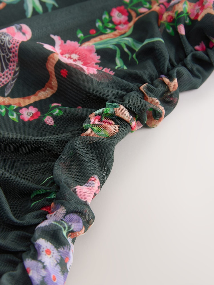 Cath Kidston Green Bird Print Mesh Dress - Image 3 of 3