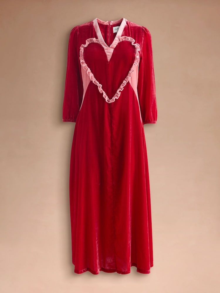 Cath Kidston Red Velvet Heart Midi Dress - Image 1 of 6