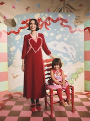 Cath Kidston Red Velvet Heart Midi Dress - Image 3 of 6