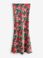 Red/Black Roses Silky Satin Midi Skirt - Image 4 of 6