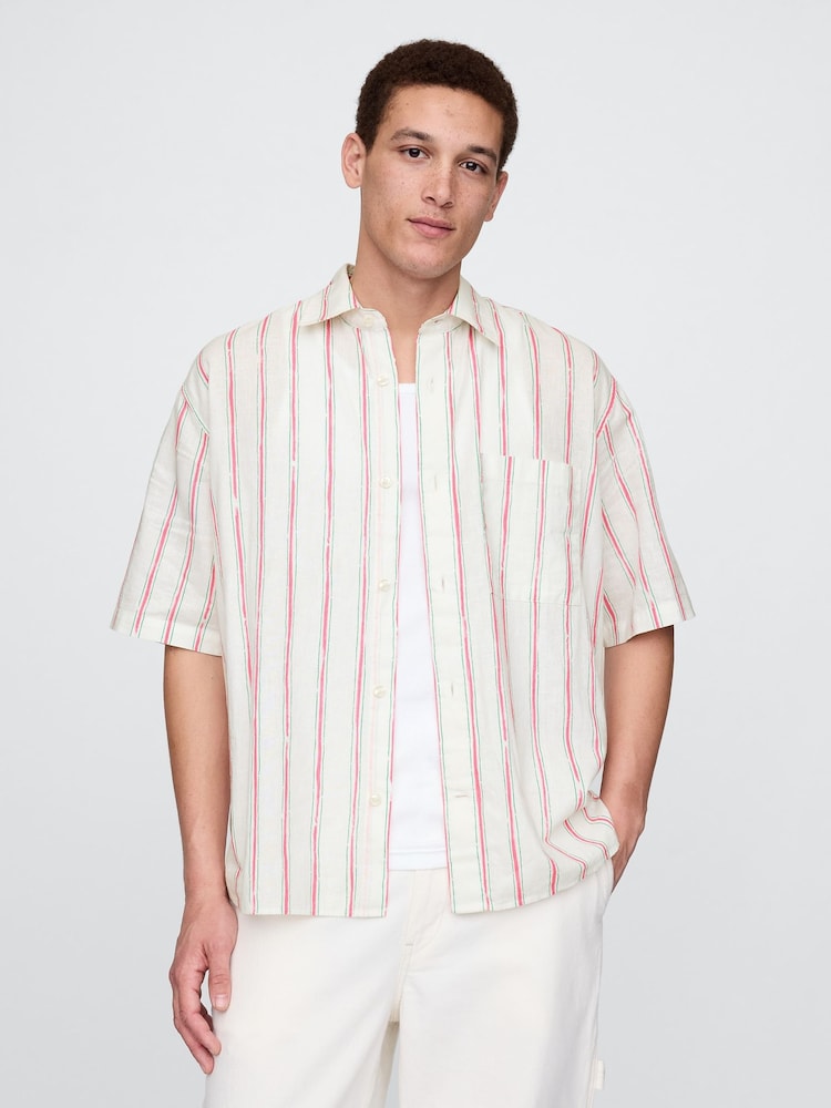 Gap Cream Stripe Linen-Cotton Shirt - Image 1 of 5