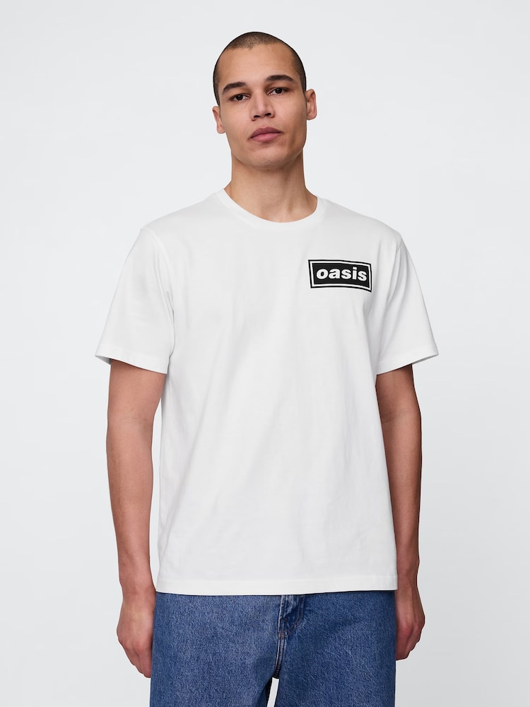 Gap Cream Oasis 100% Cotton Band T-Shirt - Image 1 of 5 Gap Cream Oasis 100% Cotton Band T-Shirt - Image 1 of 5