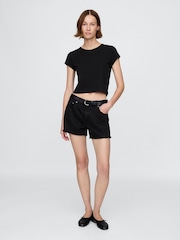 Gap Black 4" Mid Rise UltraSoft Denim Shorts - Image 4 of 5