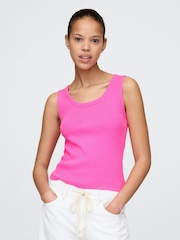 Gap Pink Ribbed Knit Cotton Stretch Scoop Vest - Image 1 of 5