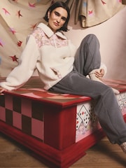 Cath Kidston Ecru Tiny Town Quarter Zip Borg Fleece Top - Image 1 of 6