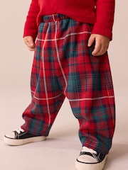 Red/Green Check Textured Barrel Leg Trousers (3mths-7yrs) - Image 1 of 8