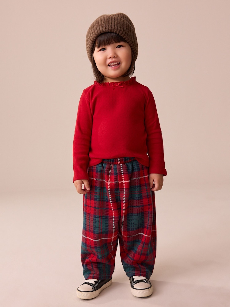 Red/Green Check Textured Barrel Leg Trousers (3mths-7yrs) - Image 2 of 8