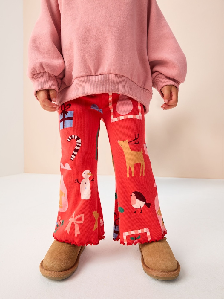 Red Santa Ribbed Flare Leggings (3mths-7yrs) - Image 1 of 8