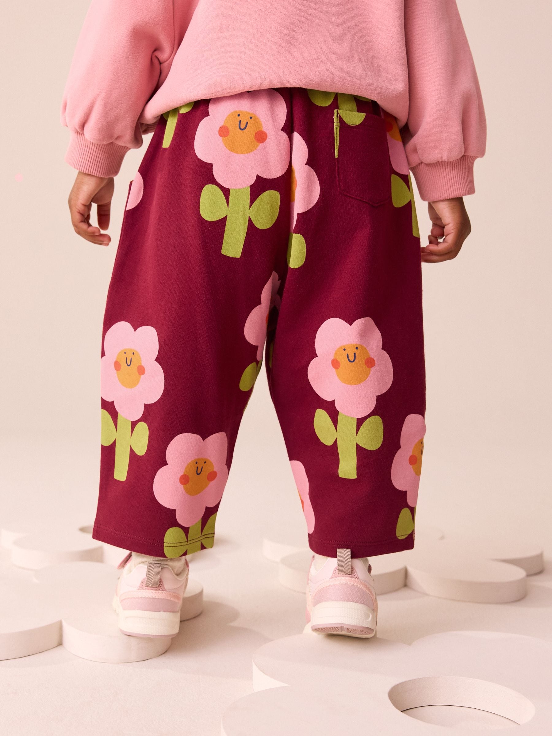 Buy Burgundy Red Flower Textured Barrel Leg Trousers (3mths-7yrs
