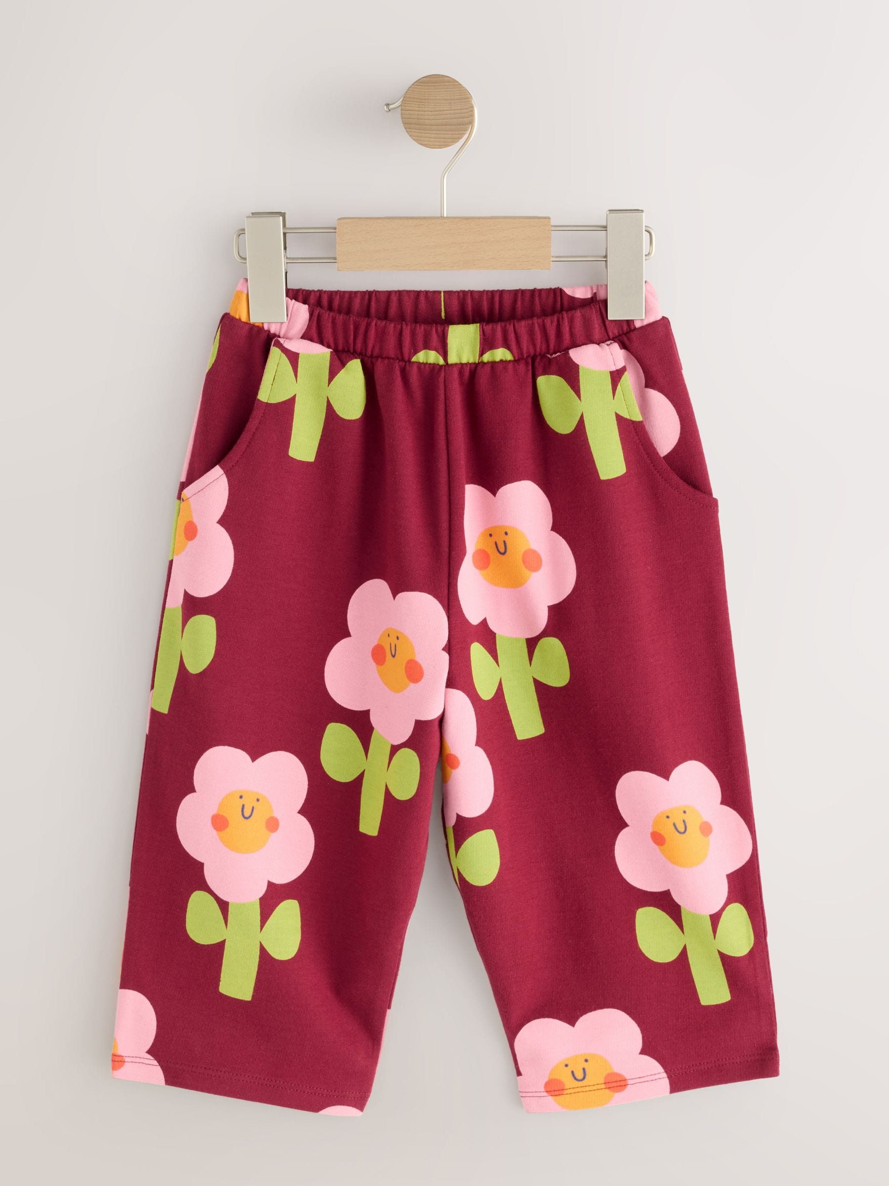 Buy Burgundy Red Flower Textured Barrel Leg Trousers (3mths-7yrs